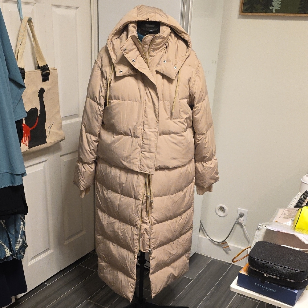 COS Beige Long Puffer Transformer Coat
